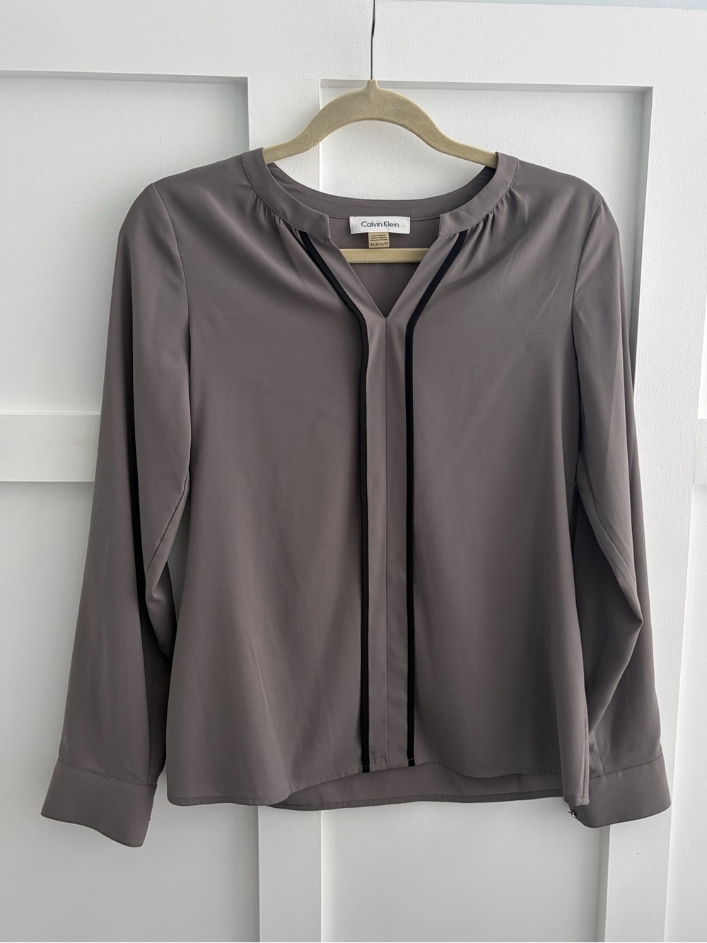 Calvin Klein Slate Gray Long-Sleeve Tie-Neck Blouse